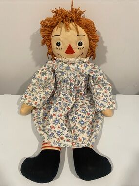 Vintage Knickerbocker Raggedy Ann Doll 30” Large Cloth Doll Tagged Dress